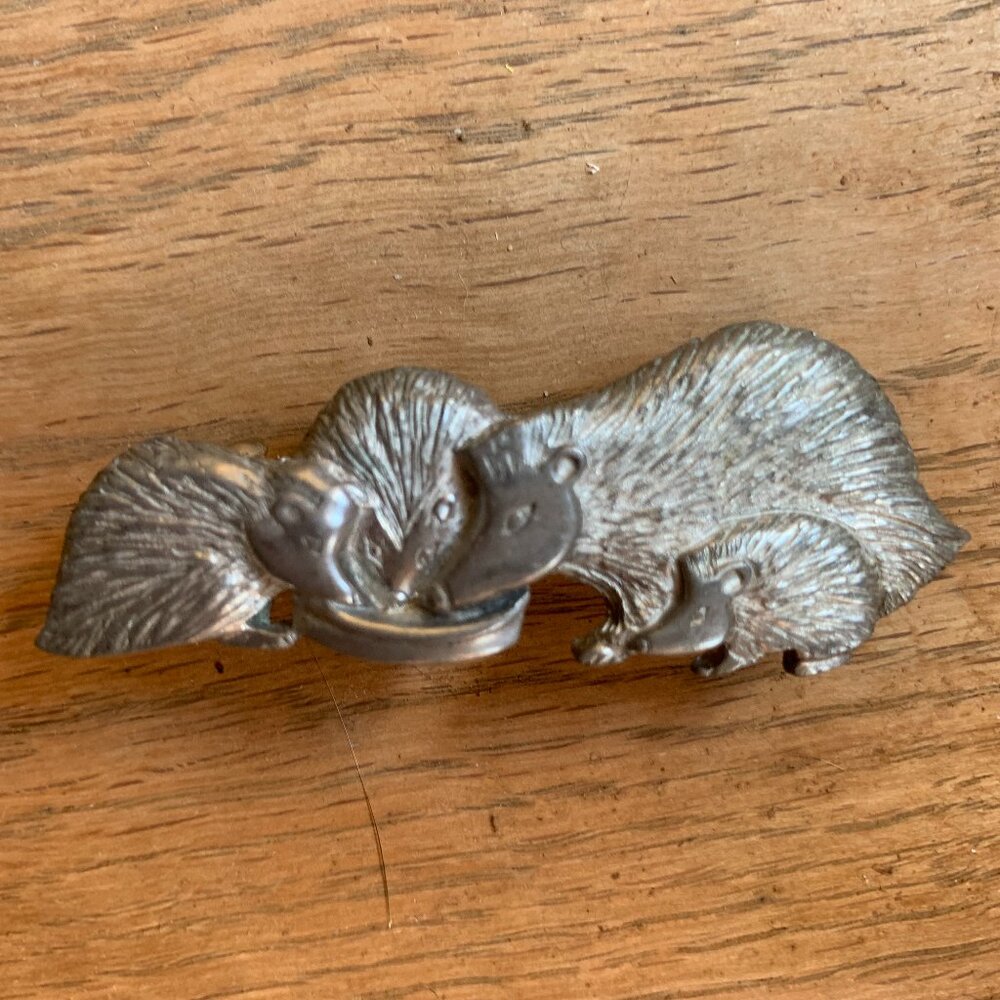 Vintage Ortak Designed Pewter Hair Barrette - Hedgehogs!